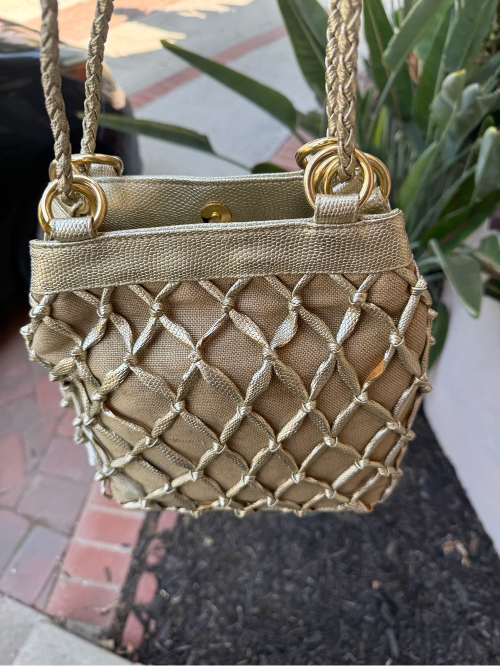 Gold Knit Net Mini Shoulder Bag